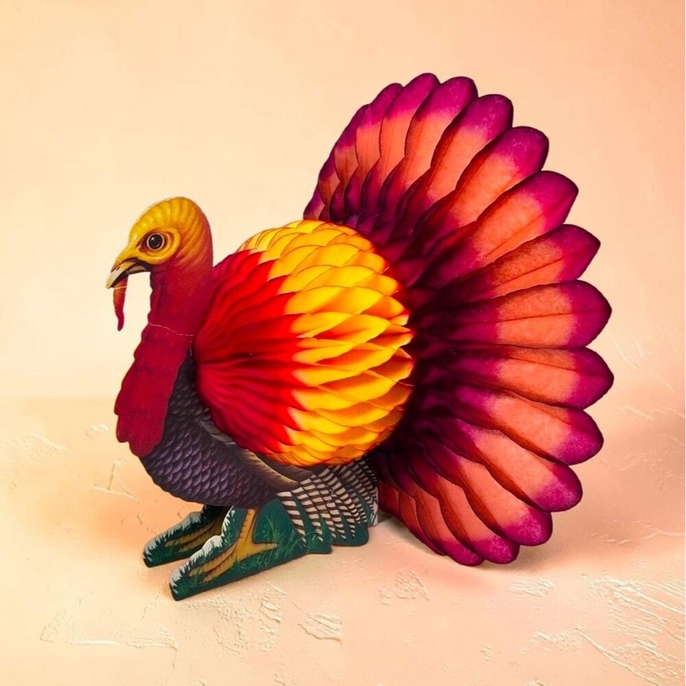Vintage Amscan Honeycomb Turkey Thanksgiving Centerpiece Denmark 9 Inch